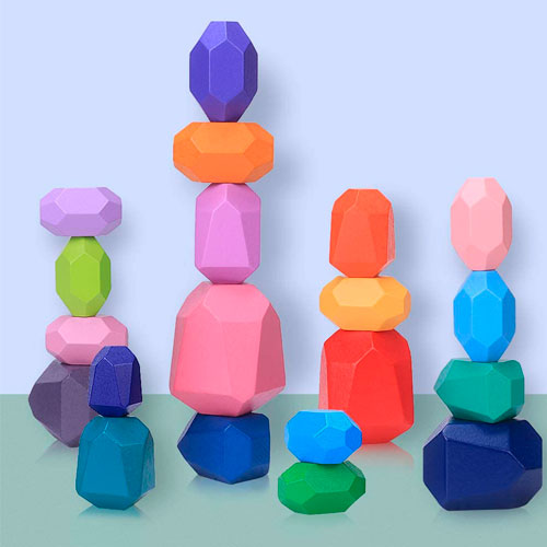 Piedras de Equilibrio en Madera para Niños , 20 Piezas Juguetes de Apilamiento de Piedras de Colores, Bloques de Construcción Montessori para Niño Niña Juguete Educativo & Decoración del Hogar